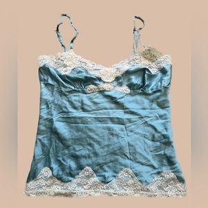 Blue silk and lace lingerie camisole top